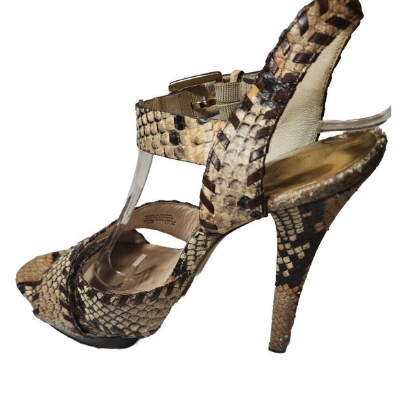 MICHAEL KORS Snakeskin Leather Womens Platform Strappy Heels Jet Set 6 Size 7.5 - Picture 2 of 9